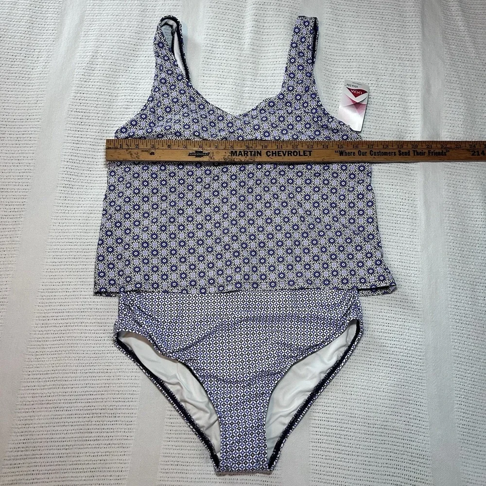 New Lands End Chlorine Resistant Faukini Swimsuit M Lycra Spandex Blue